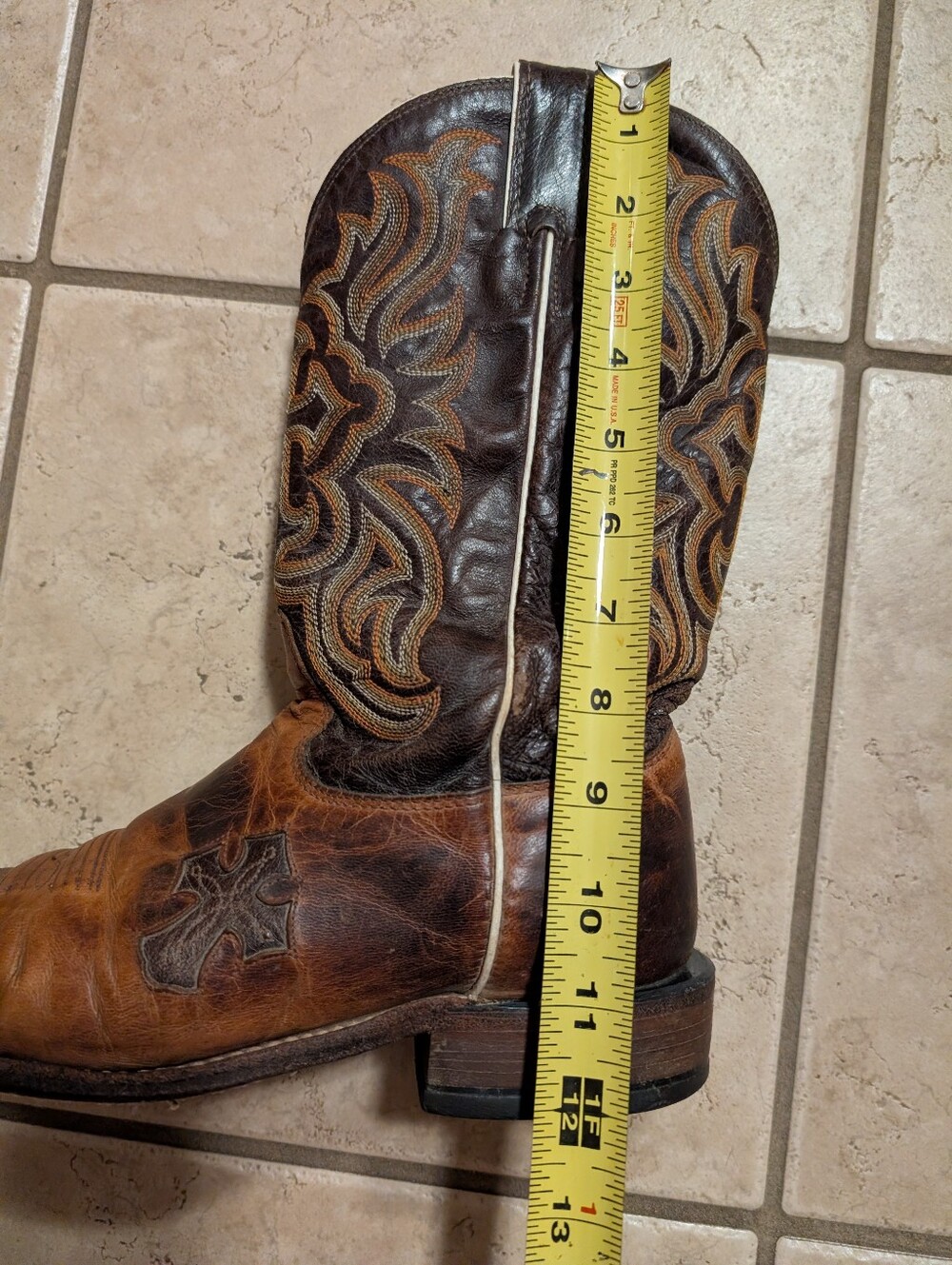 Tony Lama Vintage Leather Cowboy Boots Women's 8 B Brown Cross USA - Picture 12 of 13